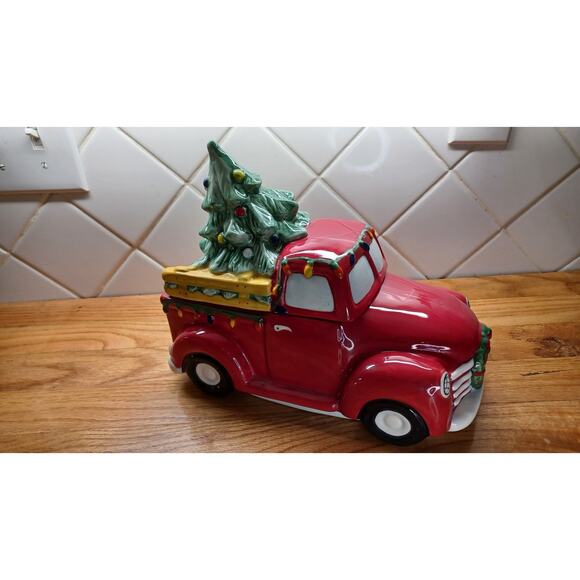 Blue Sky‎ Clayworks Ceramic Red Christmas Truck Candy Dish Cookie Jar - Picture 3 of 9